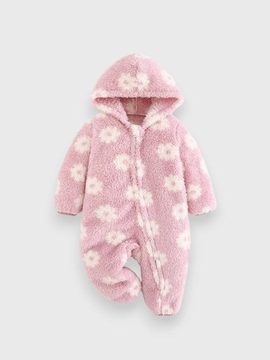 Baby Girl Daisy Fleece Hooded Romper