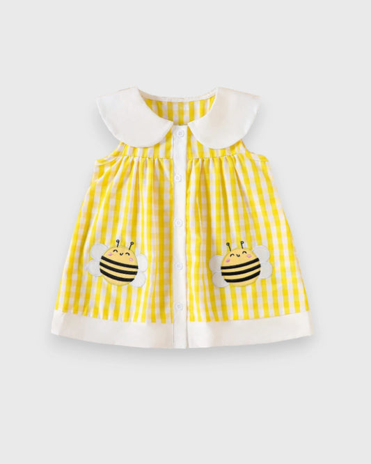 Baby Girl Animal Patch Gingham Collar Dress
