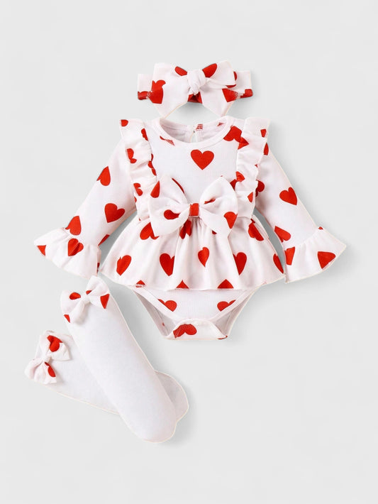 3 Baby Girl Hearts Bodysuit Set
