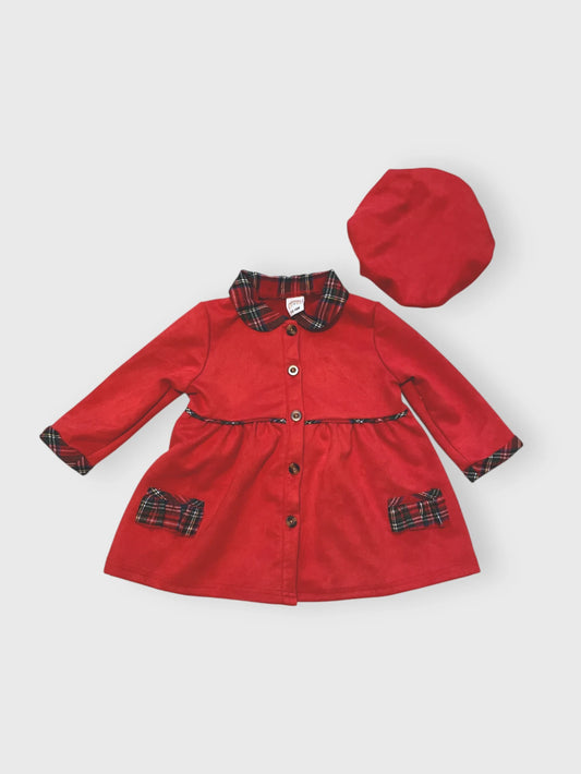 2 Pc Baby Girl Plaid Trim Suede Coat