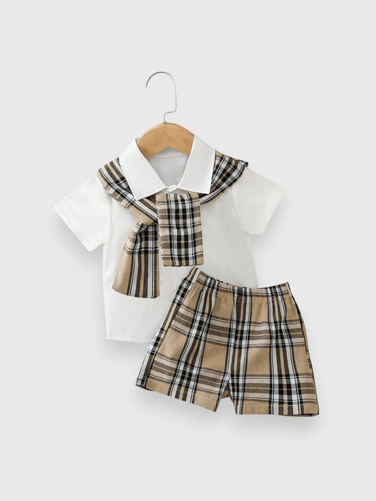 3 Pc Baby Boy Preppy Plaid Polo Set