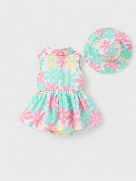 Infant Baby Girl Neon Daisy Dress with Hat