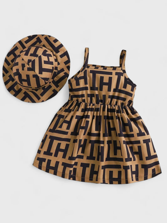 2 Piece Toddler Baby Girl Letter Printed Dress and Hat