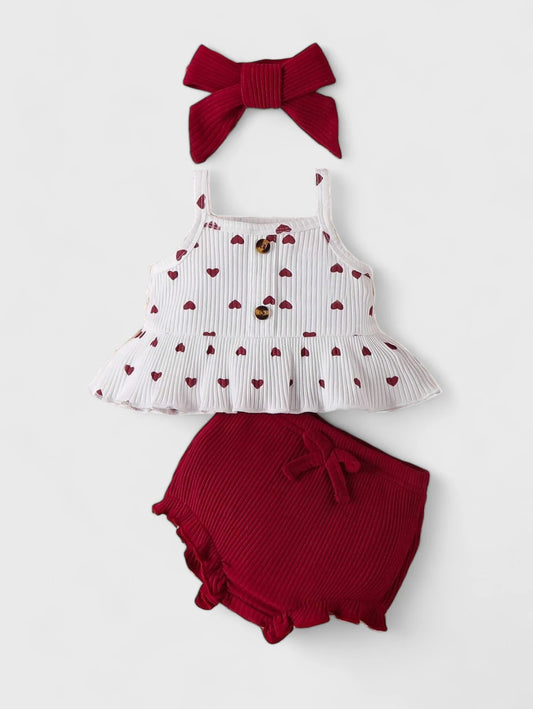 3 Piece Baby Girl Hearts Ribbed Set