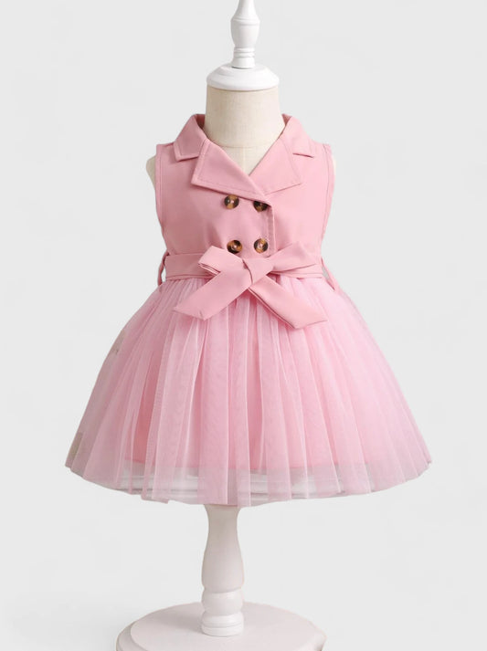 Baby Girl Trench Belted Mesh Dress