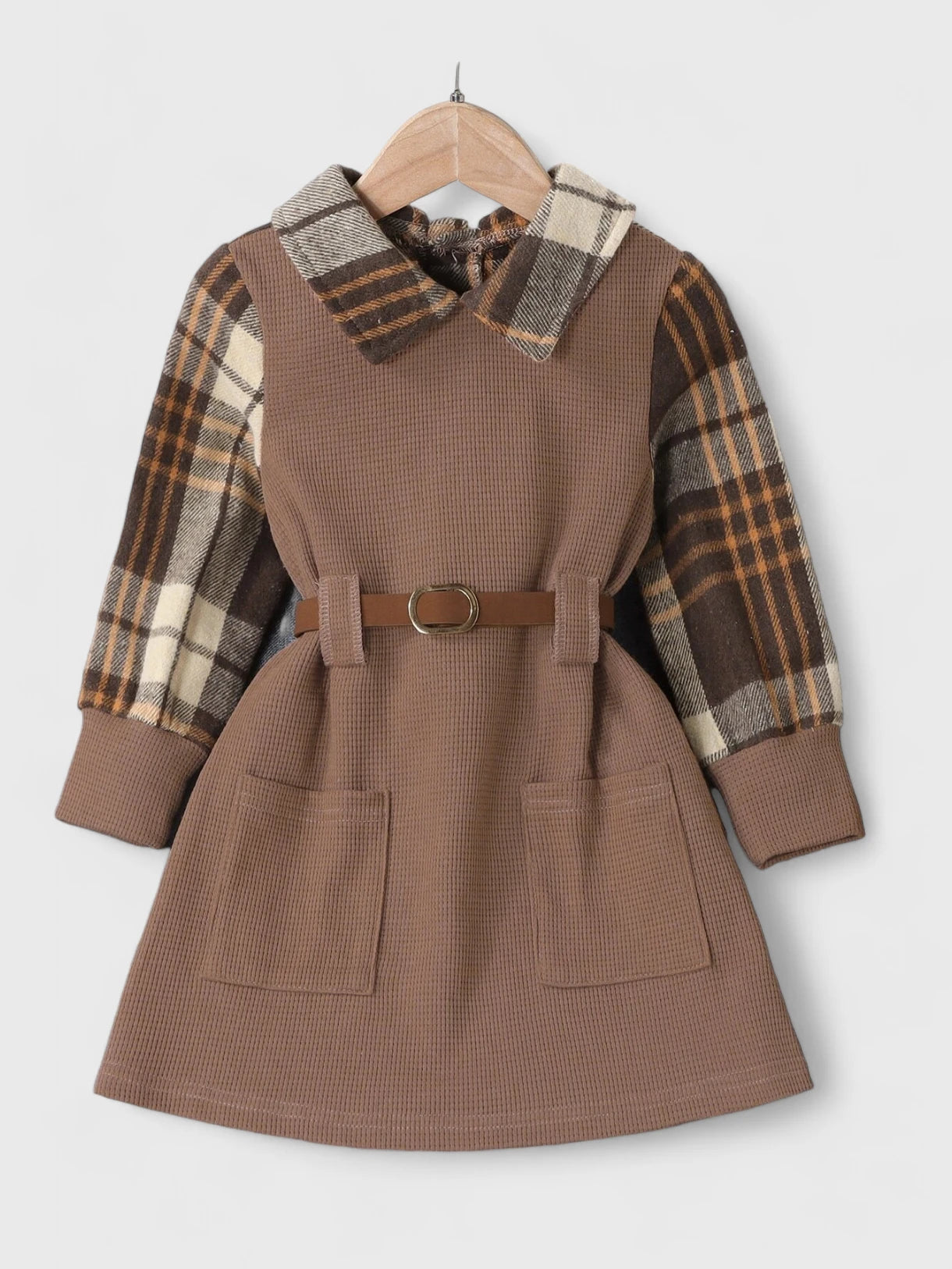 Toddler Girl Waffle Plaid Belted Dress 4 Y