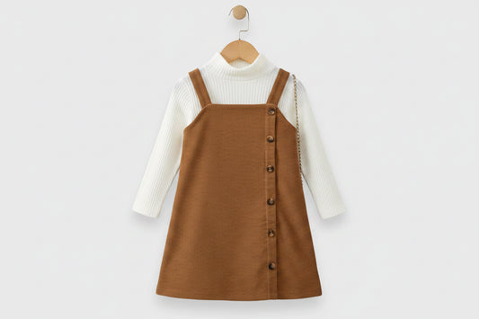 2 Pcs Toddler Girls Turtle Neck Cord Dress