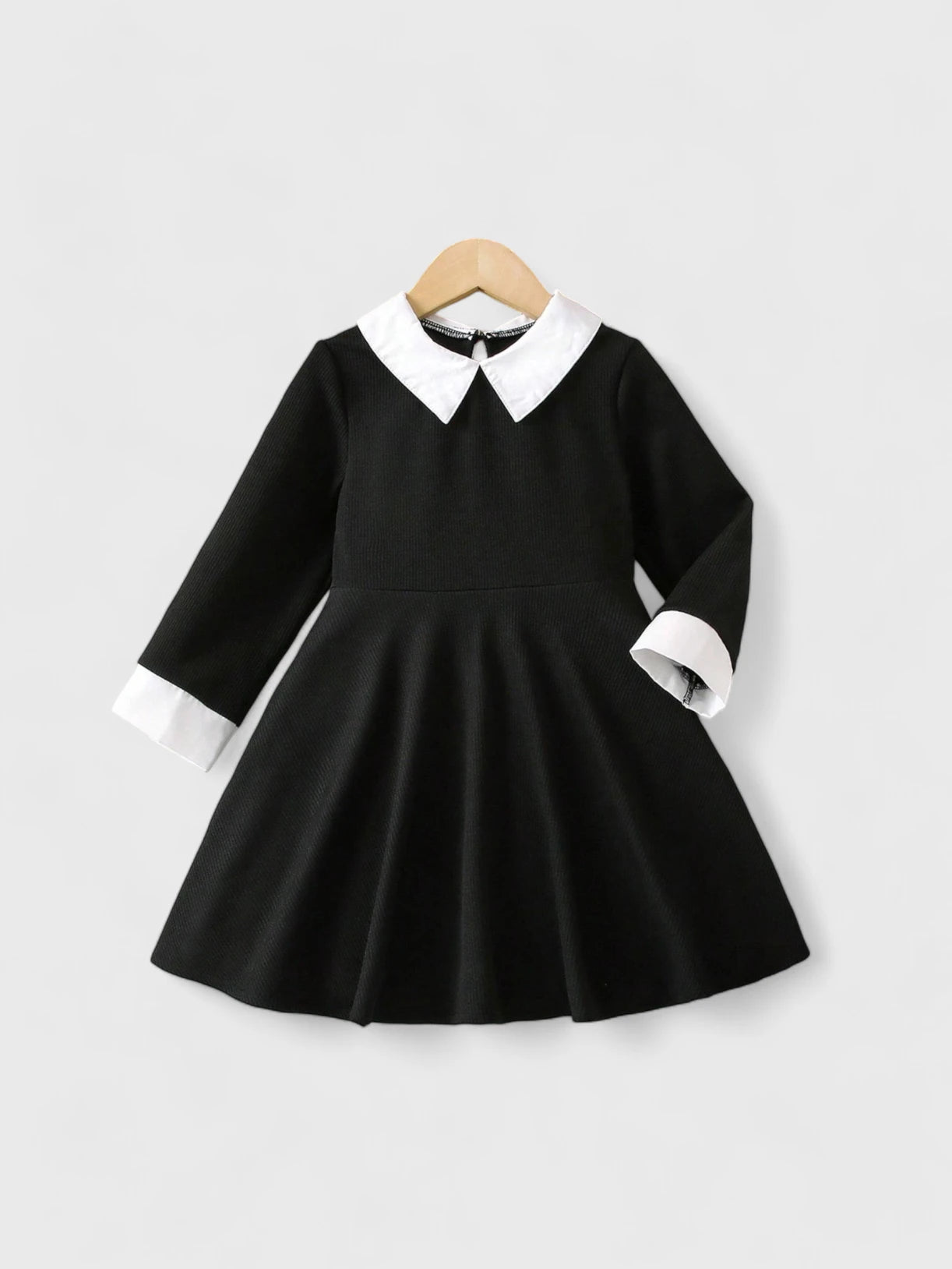 Girls Black Contrast Collar Flare Dress 7 Y Girls Black Contrast Collar Flare Dress 7 Y