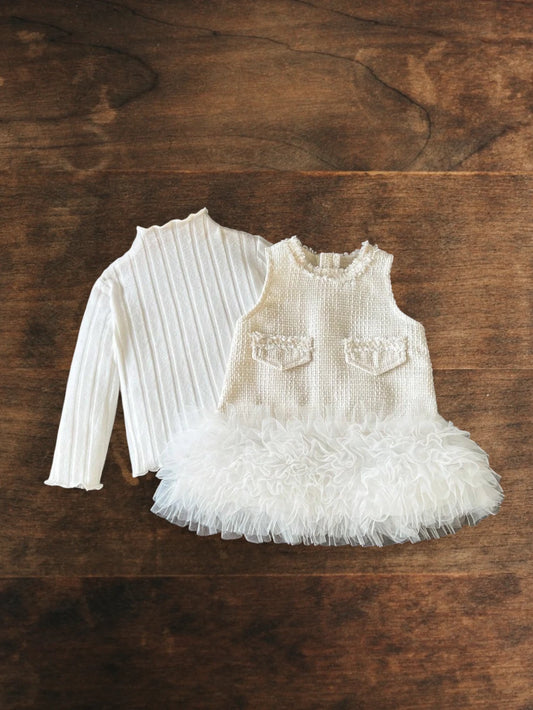 2 Pc Baby Girl Tweed Ruffle Hem Dress