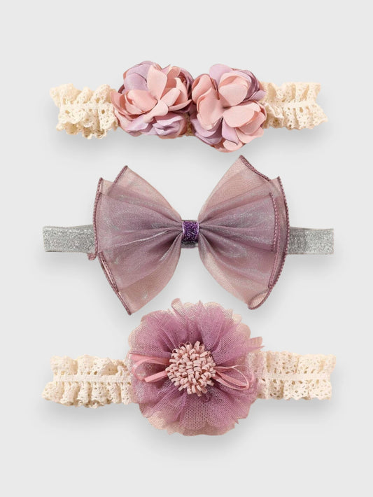 3 Pc Baby Girl Lace & Flower Headband Set