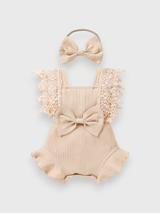 2 Pcs Baby Girl Ruffle Ribbed Knit Bodysuit