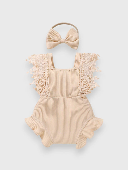 2 Pcs Baby Girl Ruffle Ribbed Knit Bodysuit