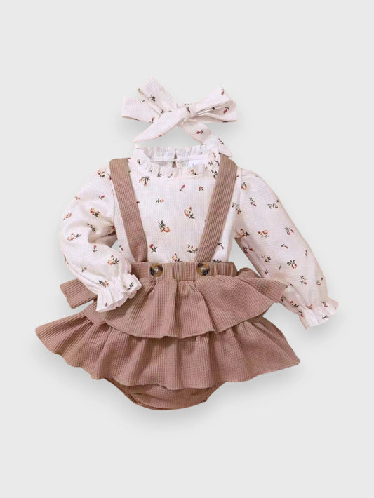Baby Girl Waffle Knit Rose Bud shirt & Ruffle Skirt
