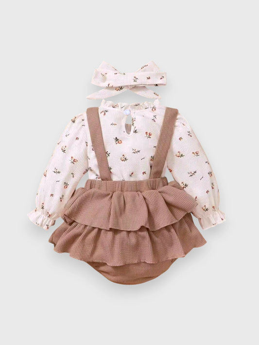 Baby Girl Waffle Knit Rose Bud shirt & Ruffle Skirt
