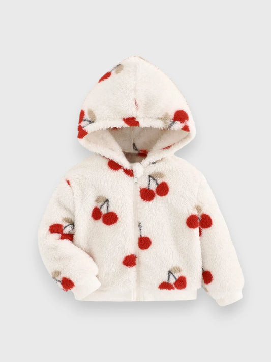 Baby Girl Hooded Cherry Fleece Jacket