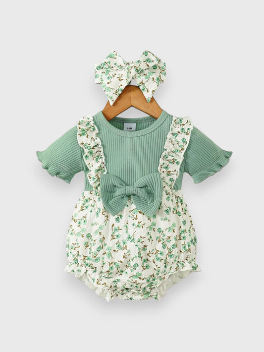 2 Pc Baby Girl Ditsy Floral Bodysuit with Bow