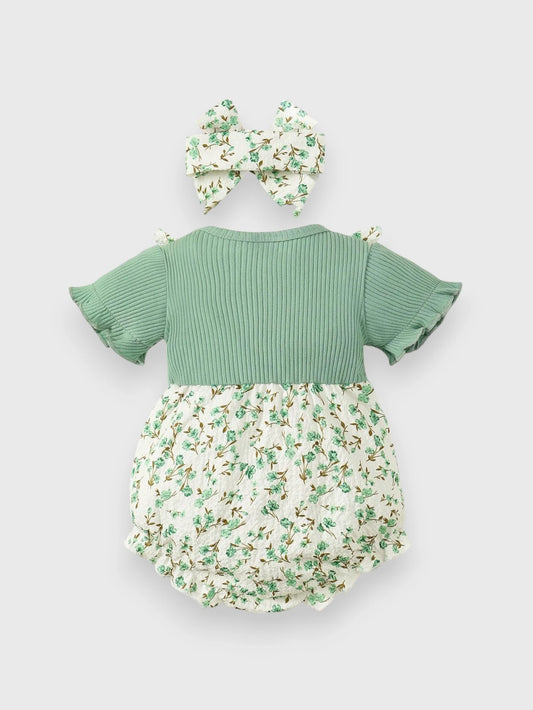 2 Pc Baby Girl Ditsy Floral Bodysuit with Bow