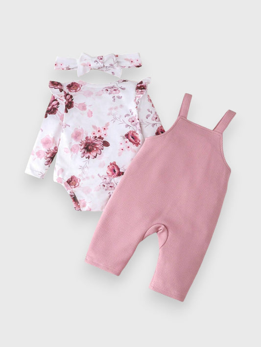 3 Pcs Baby Girl Floral Rainbow Overall Set