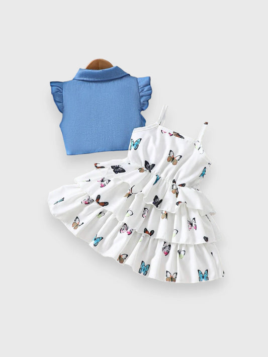 2 Pc Tiered Buttferly Dress with Cambray Shirt