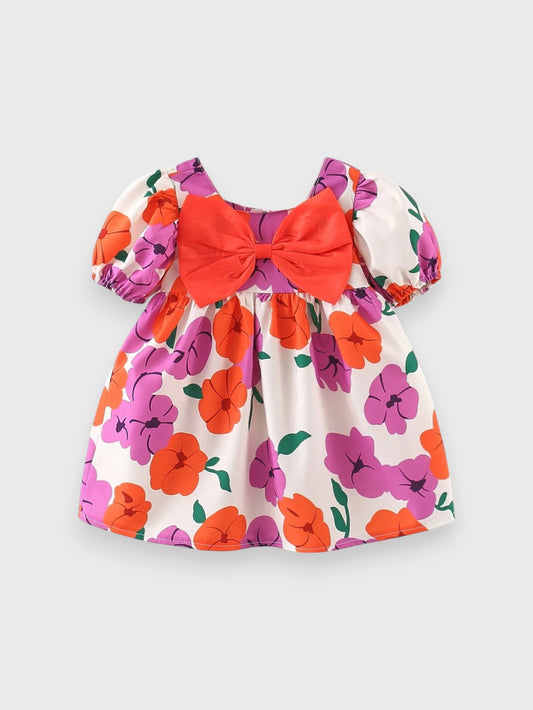 Baby Girl Bright Bow Flower Print Dress