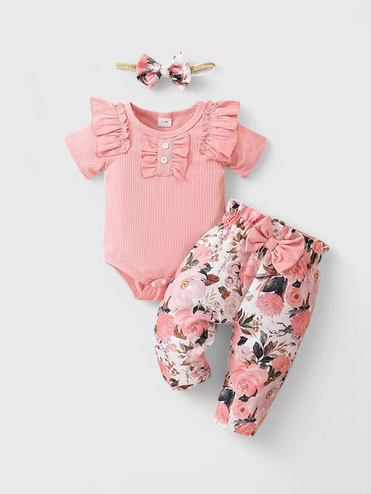 3 Pcs Baby Girl Flower Pant Set