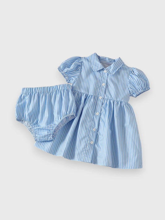 2 Pc Baby Girl Stripe Shirt Dress & Short Set