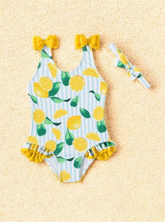2 Pc Baby Girl Lemon Swimsuit with Headband