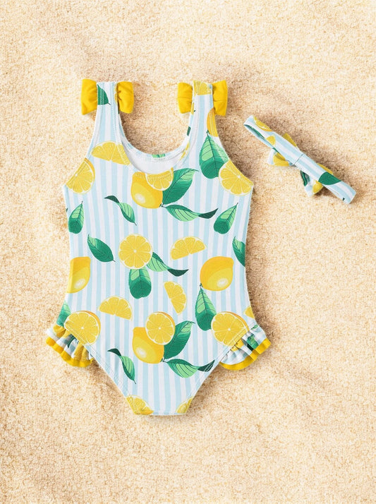 2 Pc Baby Girl Lemon Swimsuit with Headband