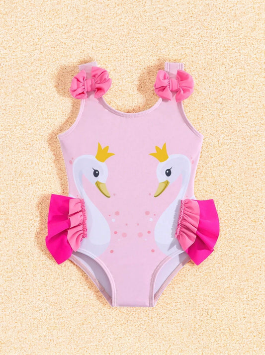 Baby Girl One Piece Princess Swan Swimsuit