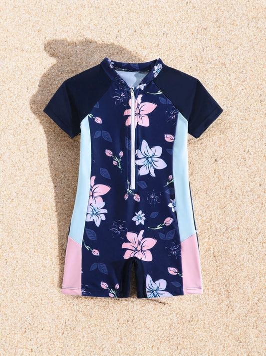 Baby Girl Contrast Floral Romper Swimsuit