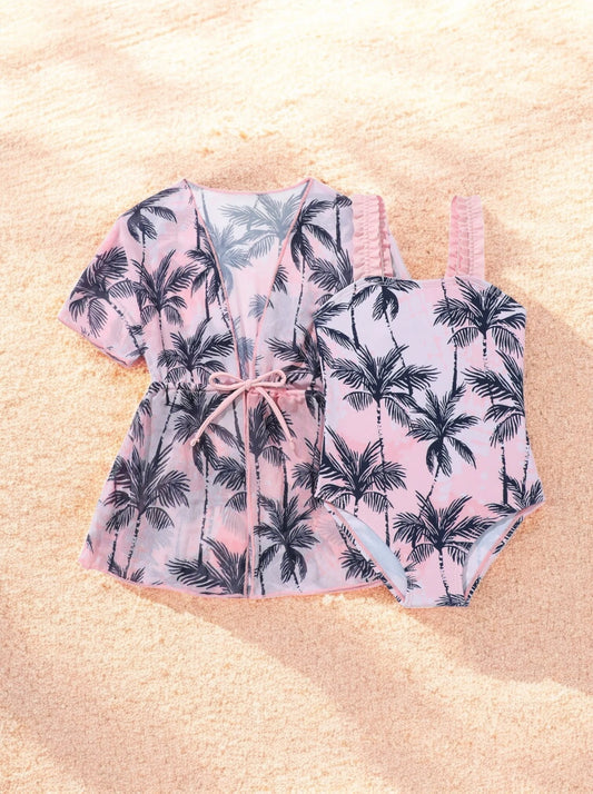 2 Pc Baby Girl Swimsuit with Mesh Coverup