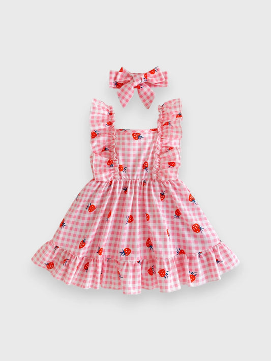 2 Pc Baby Girl Strawberry Gingham Dress