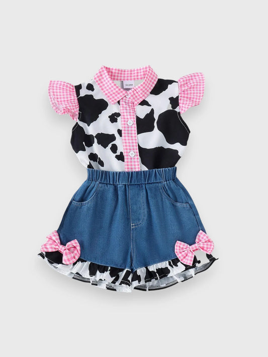 Girls Cow Girl Shirt and Shorts Set