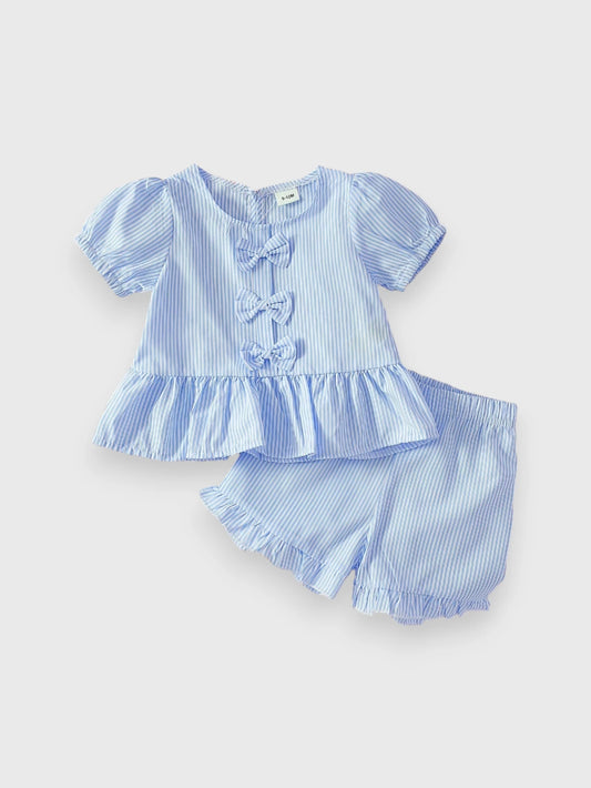 2 Pc Baby Girl Stripe Peplum Shirt Shorts Set