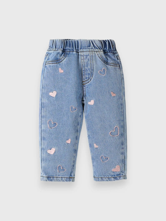 Baby Girl Heart Embroidered Denim