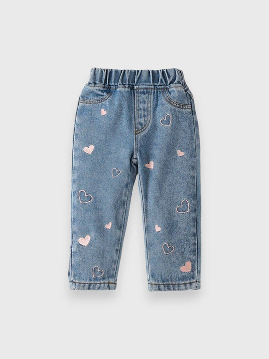 Baby Girl Heart Embroidered Denim