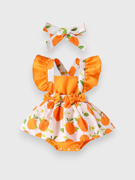 2 Pcs Baby Girl Orange Bodysuit Dress