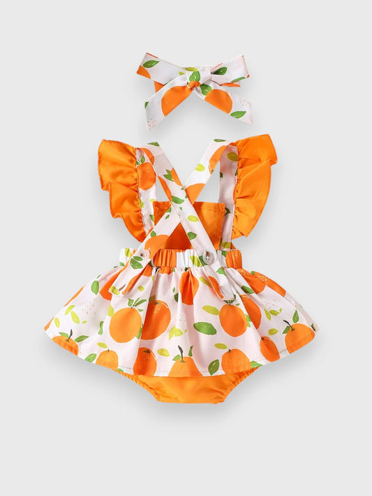2 Pcs Baby Girl Orange Bodysuit Dress