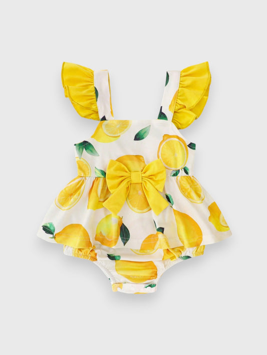 Baby Girl Lemon Print Bodysuit Dress