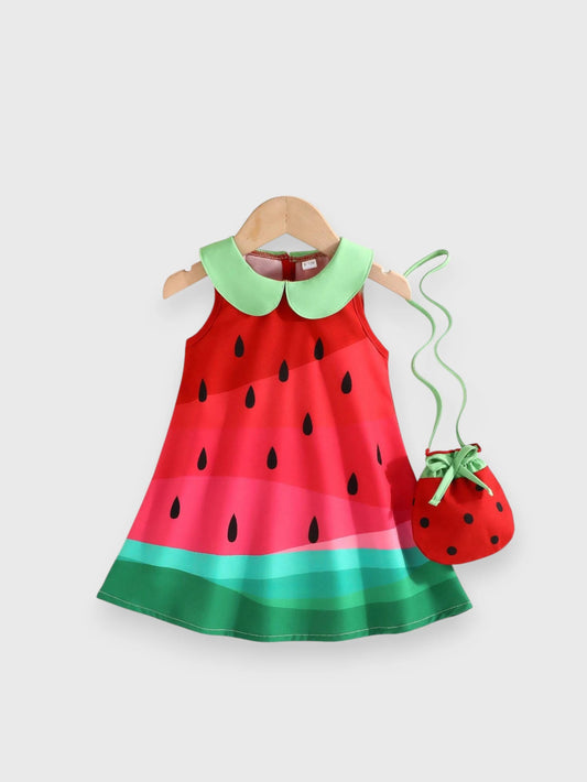 2 Pc Baby Girl Watermelon Dress with Bag