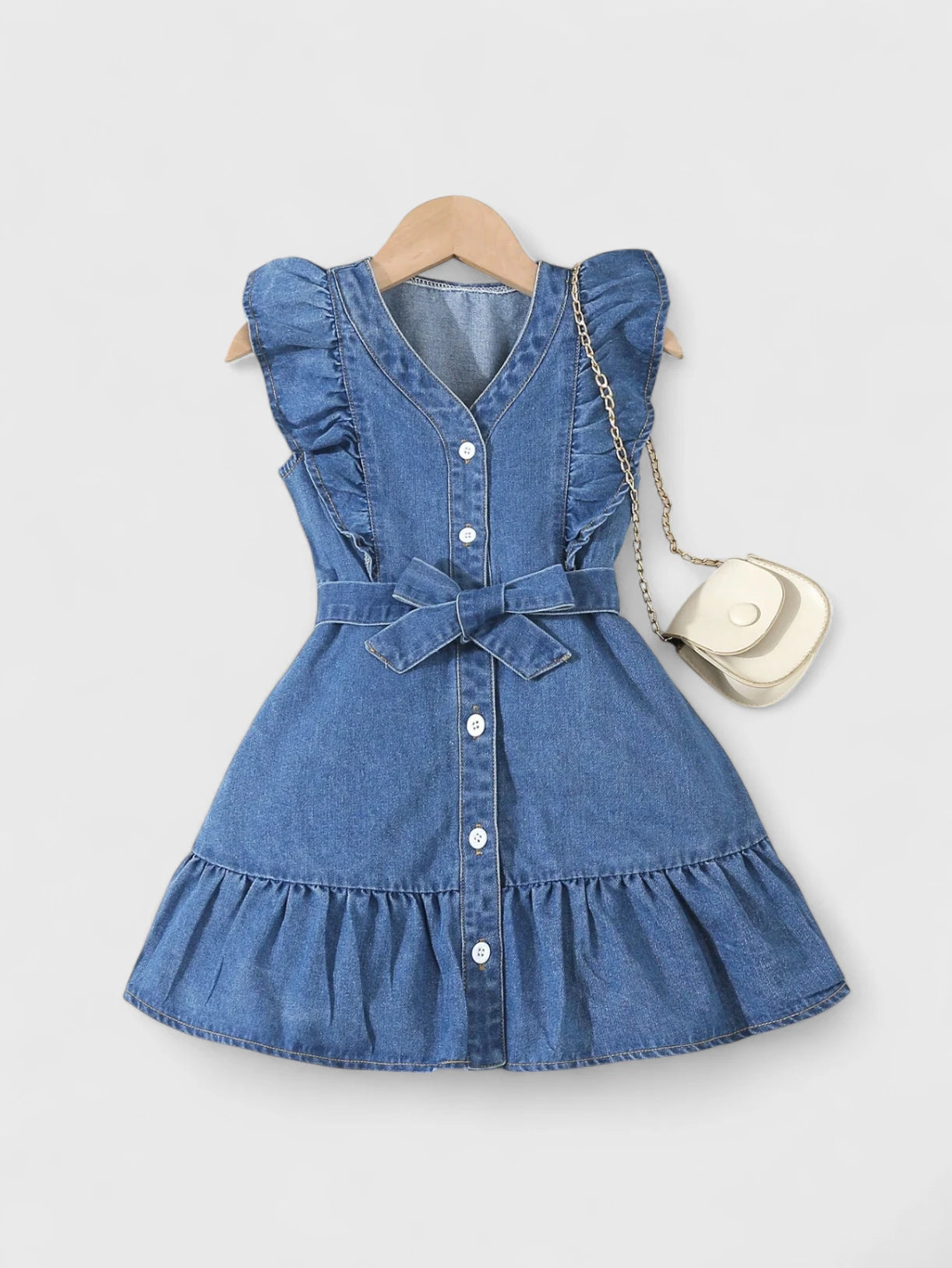 Girls Ruffle Belted Denim Dress 6 T Girls Ruffle Belted Denim Dress 6 T