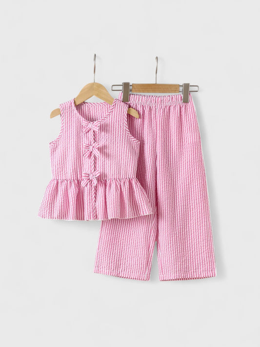 2 Pc Stripe Bow Knot Tank and Pants