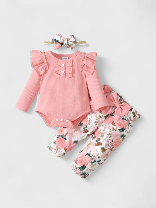3 Pc Baby Girl Floral Pant and Bodysuit Set
