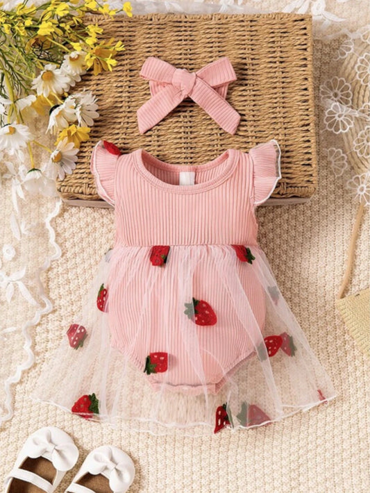 2 Pc Baby Girl Red Strawberry Bodysuit Dress