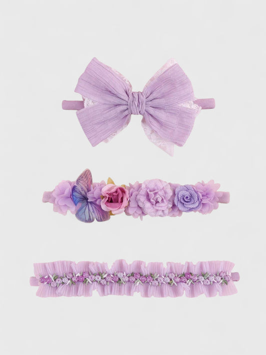 3 Pc Baby Girl Bow, Flower, Butterfly Headband Set