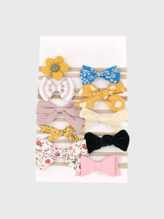 10 Pc Soft Elastic Bow Decor Headband