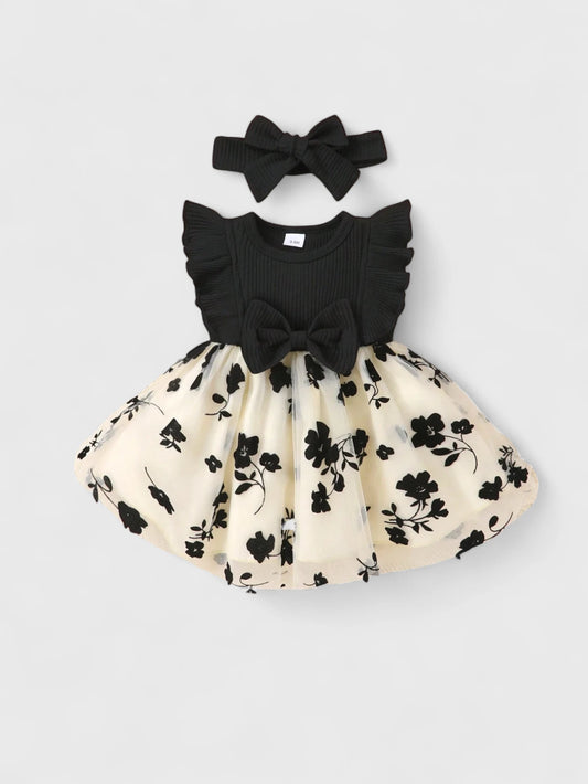 2 Pc Baby Girl Flocked Flower Dress