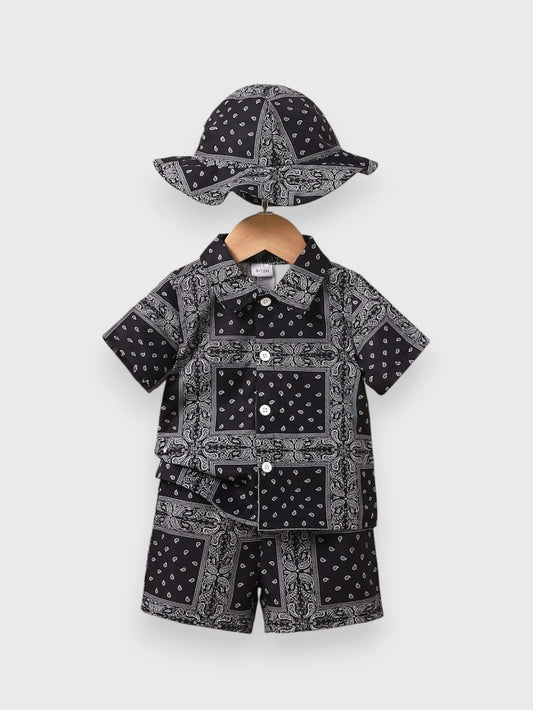 3 Pc Baby Boy Bandana Paisley Print Set
