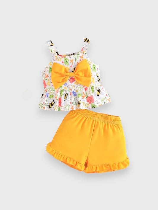 2 Pc Baby Girl Spring Bee Bow Set