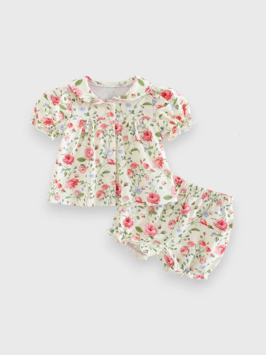2 Pc Baby Girl Floral Knit Bubble sleeve Set